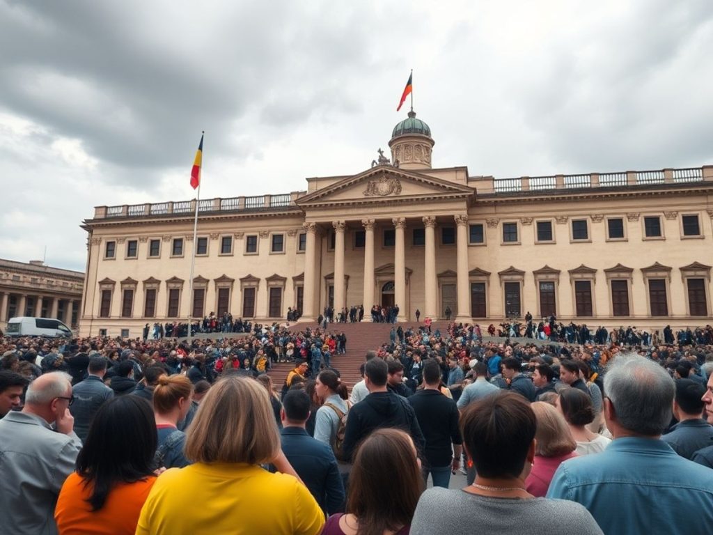 Parlamentul României cu oameni în discuții politice.